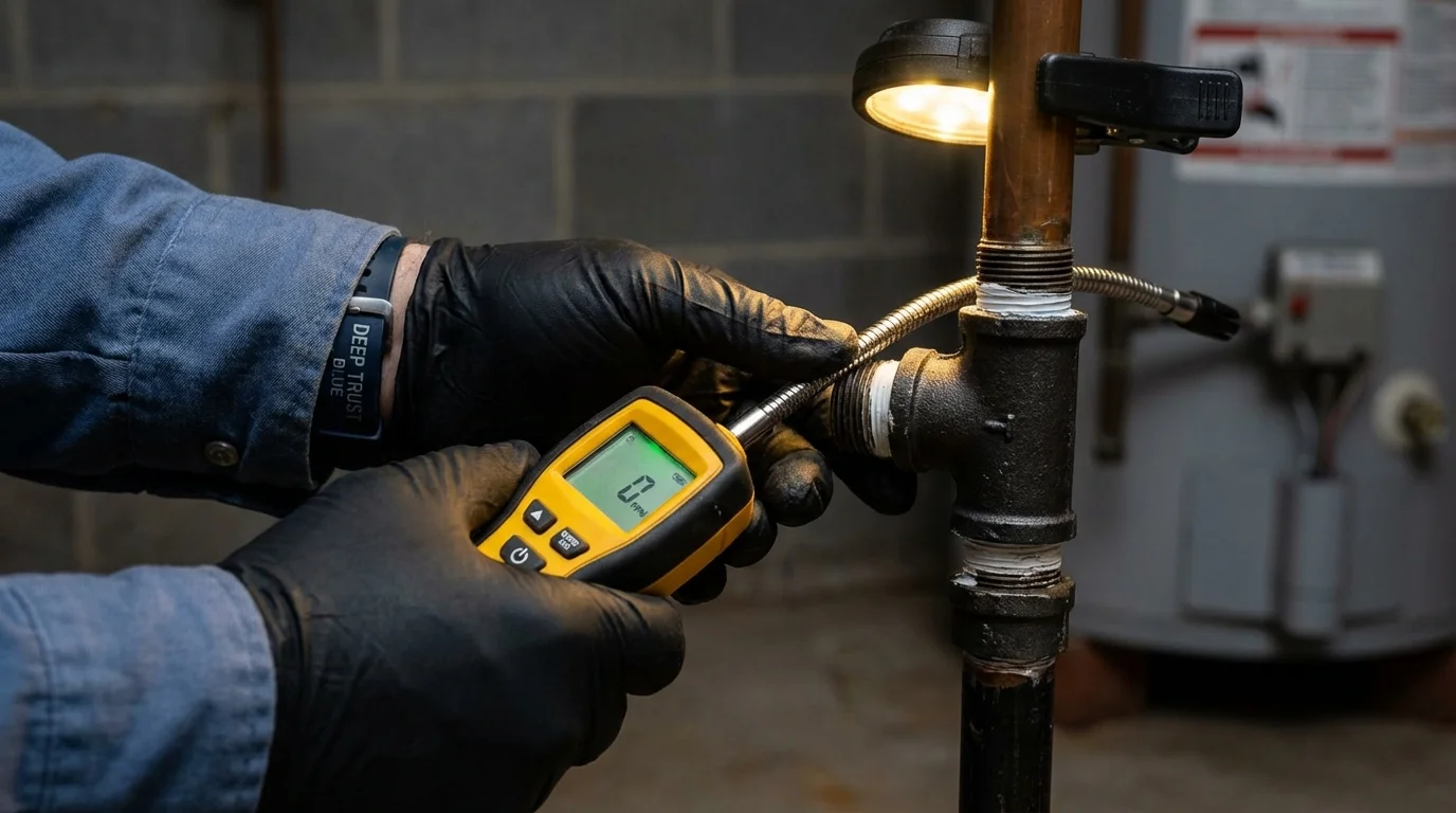 Gas leak detection with electronic sniffer by Johns Plumbing LLC in Altavista