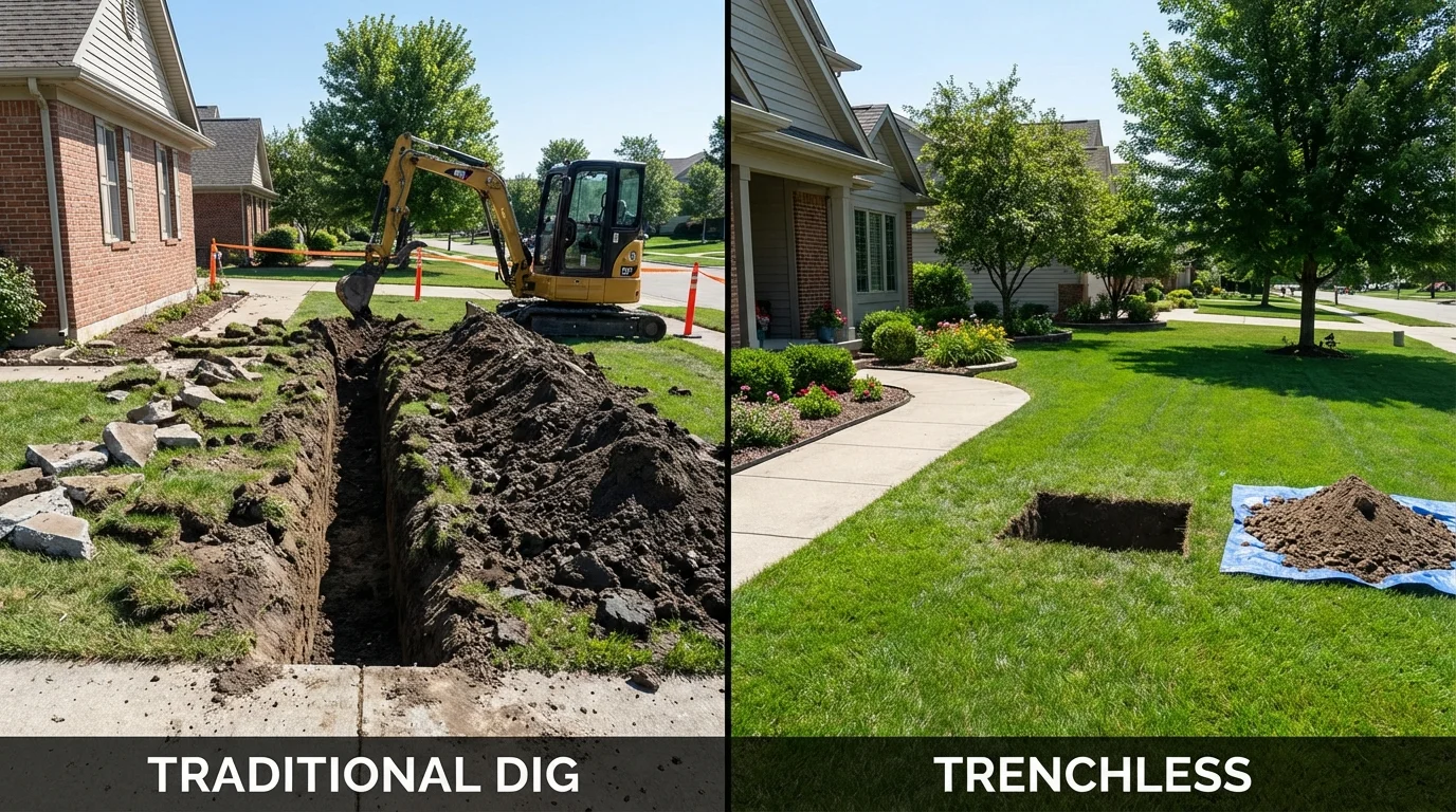 Trenchless sewer repair with minimal yard damage versus traditional excavation in Altavista, VA